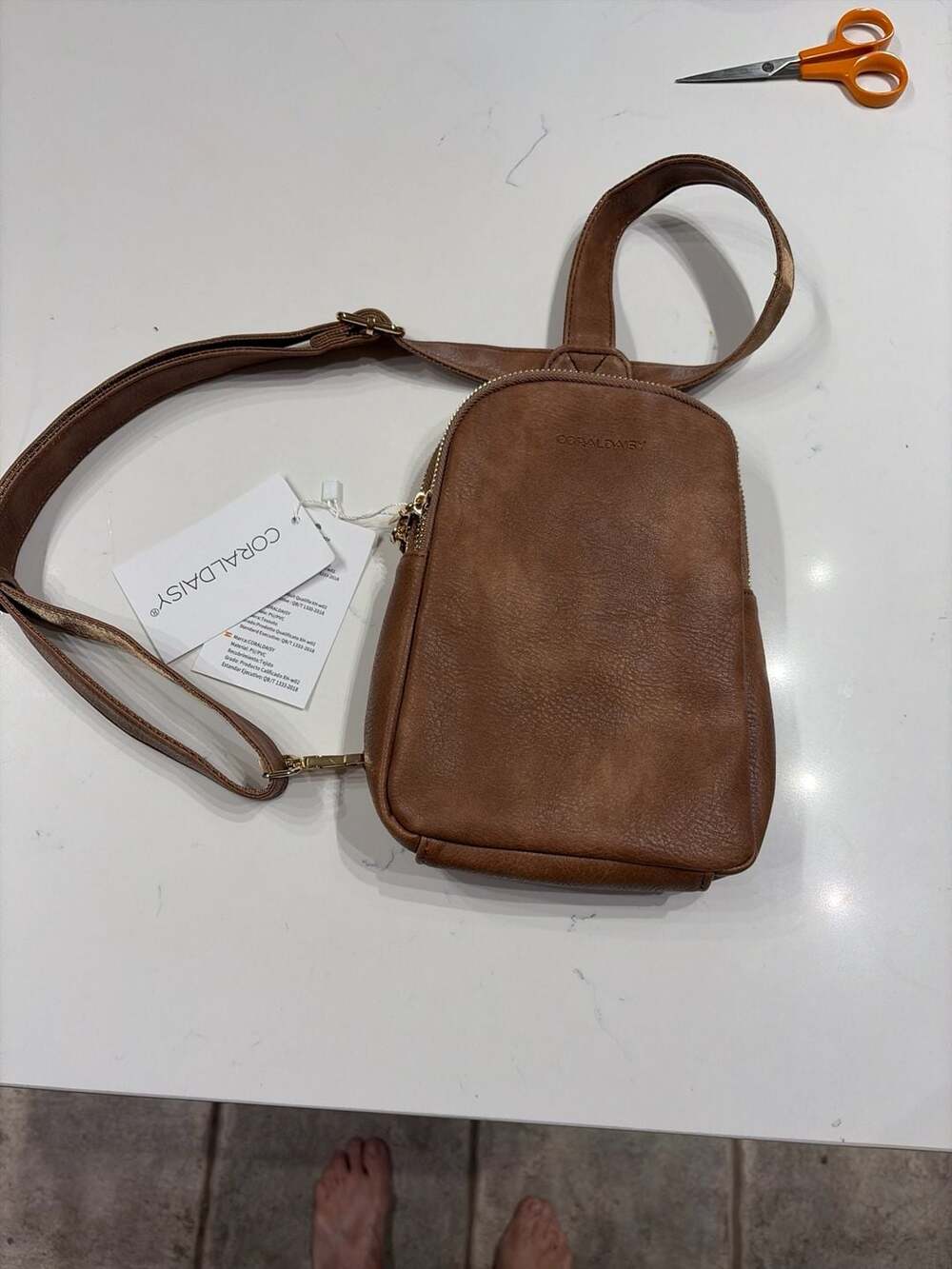 Coraldaisy  Brown Vegan Leather Small Crossbody Sling Bag